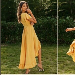 Sonja by Sonja Morgan Women’s Wrap Ruffled Dress Yellow Mustard Bohemian M